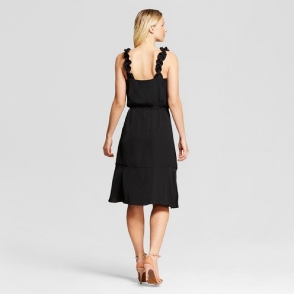 Who What Wear | Black Ruffle Strap Tie Waist Dress - Picture 2 of 8